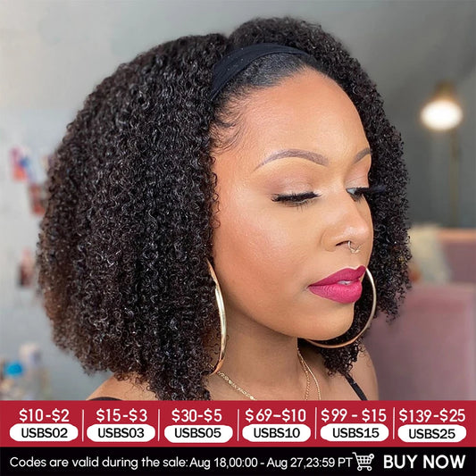 Afro Kinky Curly Human Hair Headband Wigs For Black Women 180% Density Human Hair Brazilian Remy Full Machine Made Hair YARRA