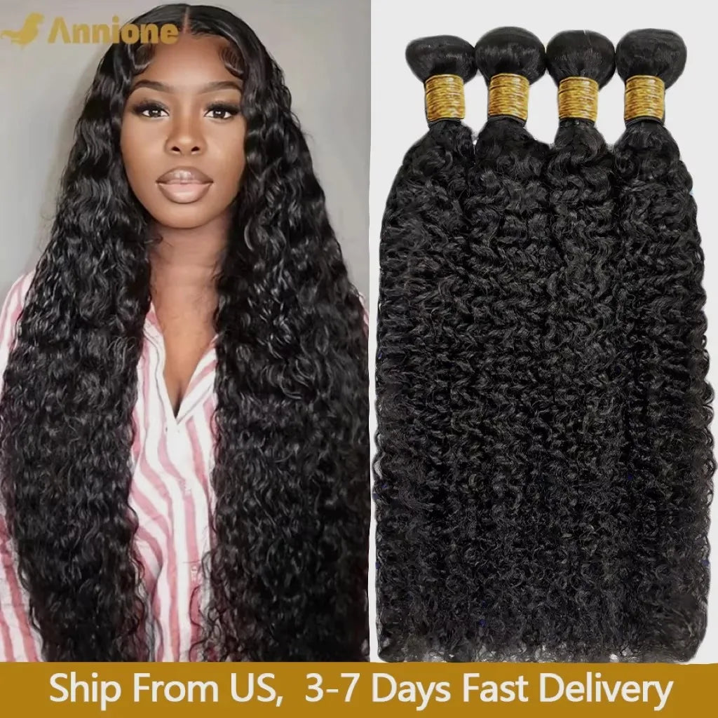 Annione Curly Bundles Human Hair 30 32 36 Inch Brazilian Hair Bundles 100% Human Hair Bundles Raw Hair 100% Human Hair Extension