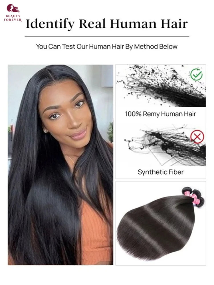 Beautyforever Unprocessed Virgin Human Hair Bundles 100% Brazilian Silky Straight Hair Weaves 2/3 Bundles Raw Hair Weaving