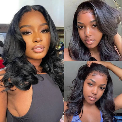 Bob Wig Human Hair Short Body Wave 13X6 Hd Lace Front Wig Glueless 250 Density Pre Plucked Natural Black 5X5 Hd Lace Closure Wig