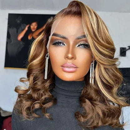 Short Bob Wig Human Hair 100% Highlight Ombre