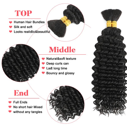 Human Braiding Hair Deep Wave Bulk Human Hair