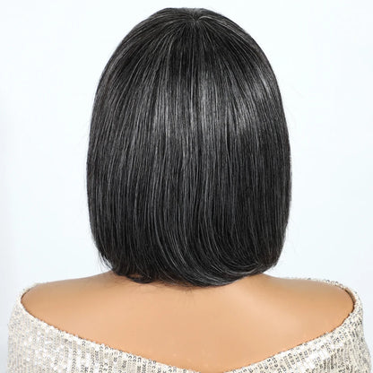 Brazilian Gray Salt and Pepper Short Straight Bob 100% Human Hair Wigs For Women Remy Hair Full Machine Made Mom 10" Wigs