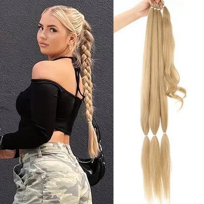 30 Inch Braided Ponytail with Rubber Synthetic DIY Blonde Braids False Hair Ponytail for Women Long Braid Horse Tail \;]'/.