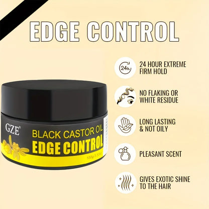 GZE African Black Castor Extra Hold Braid, Loc, Twist Gel, Tames Frizz & Edges, Coconut Oil Edge Control