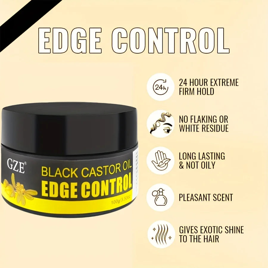 GZE African Black Castor Extra Hold Braid, Loc, Twist Gel, Tames Frizz & Edges, Coconut Oil Edge Control