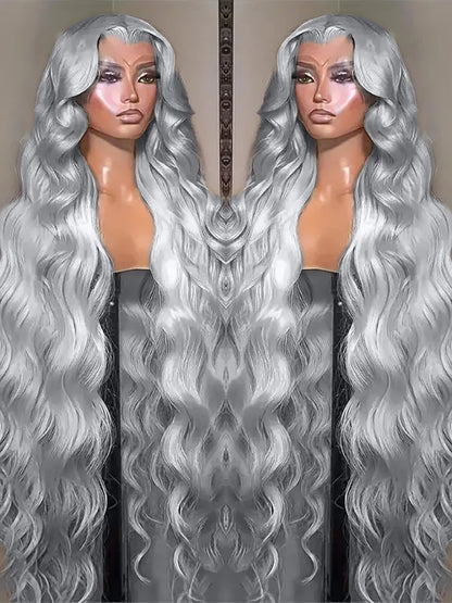 40 Inch 13x6 Silver Grey Colored Body Wave Lace Front Human Hair Wig