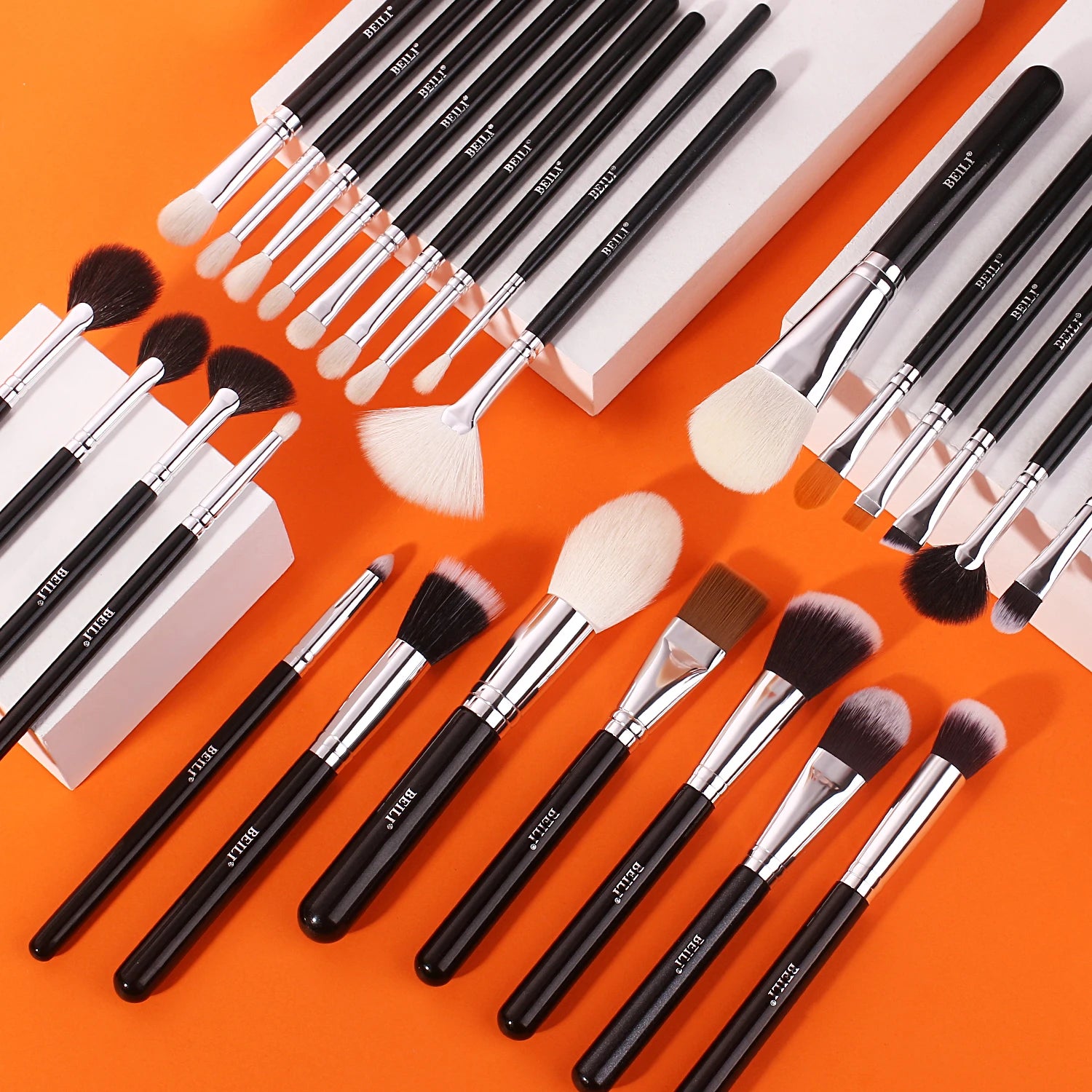BEILI 30-42 Pcs Professional Black Makeup Brush Set With Holder Foundation Blush Eyeshadow Blending Kabuki Brushes Beauty Tools