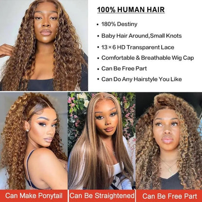 Highlight Wig Human Hair 13X6 Hd Lace Frontal Wig Deep Wave Lace Front Wigs Pre Plucked Pre Bleached Human Hair Wigs 30 36 Inch