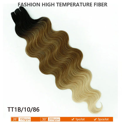 30Inches Ombre Blond T1B/27# 200g Body Wave Brown 12# M816 Highlight P27/613 White 58# Bio Protein Synthetic Hair Weave Bundles