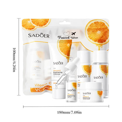 Vitamin C Whitening Skin Care Set 5pcs Facial Cleanser Toner Serum Face Cream Brightening Lotion Moisturizing Travel Kit