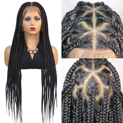 36Inch Knotless Box Braided Wigs Synthetic Full Lace