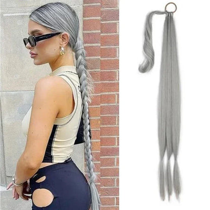 30 Inch Braided Ponytail with Rubber Synthetic DIY Blonde Braids False Hair Ponytail for Women Long Braid Horse Tail \;]'/.
