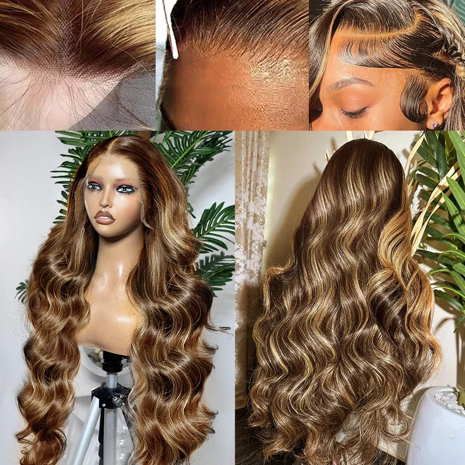 P4/27 Highlight Human Hair, Body Wave Ombre 13x6 HD Lace Front