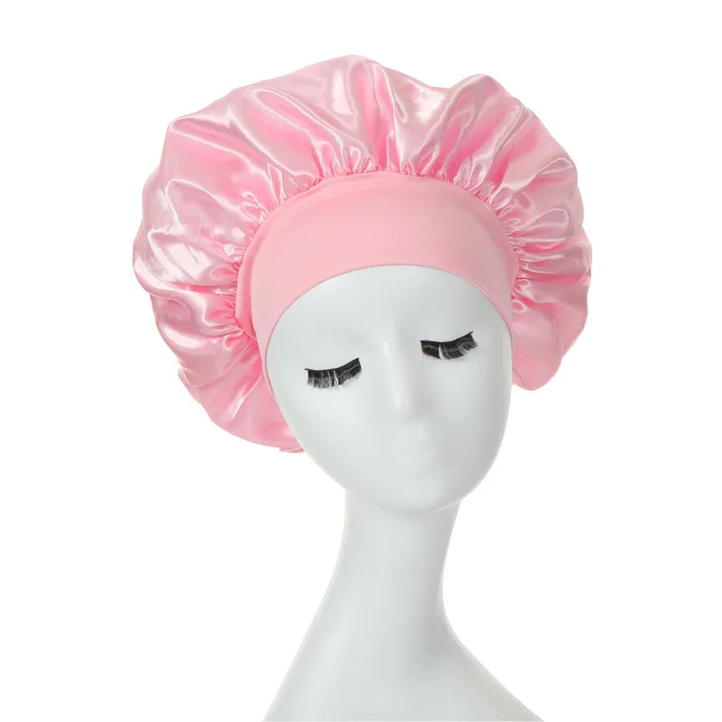 Women Night Sleep Hair Caps Silky Bonnet Satin Double Layer Adjust Head Cover Hat Shower Cap for Curly Hair Styling Accessories