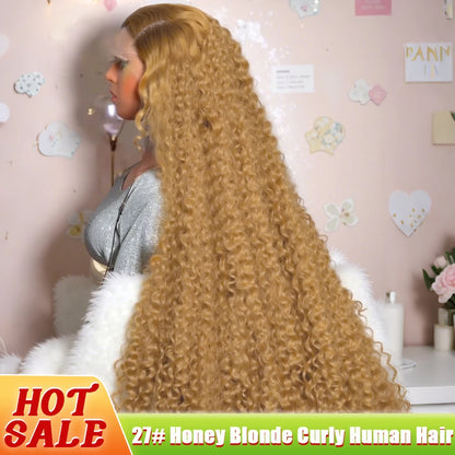 Honey Blonde Wig Human Hair 13X6 Lace Front Wig Curly Colored Water Deep Wave Hd Lace Frontal Wig Preplucked 250 Density 30 Inch