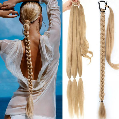 30 Inch Braided Ponytail with Rubber Synthetic DIY Blonde Braids False Hair Ponytail for Women Long Braid Horse Tail \;]'/.
