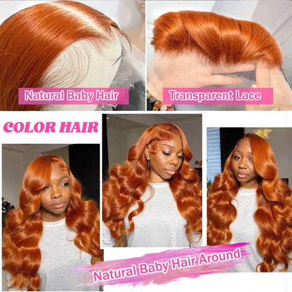 30 34 Inch Body Wave Human Hair Wigs 13x4 HD Lace Frontal Human Hair Wigs Ginger Orange Wet And Wavy Lace Front Wigs For Women