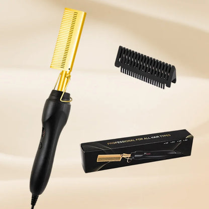 Portable hair straightening brush 2-in-1 hot comb