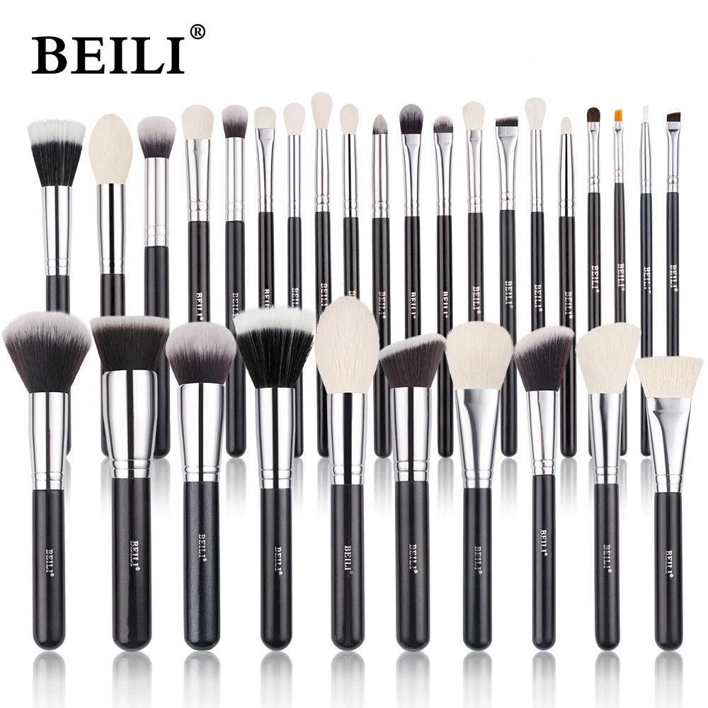BEILI 30-42 Pcs Professional Black Makeup Brush Set With Holder Foundation Blush Eyeshadow Blending Kabuki Brushes Beauty Tools