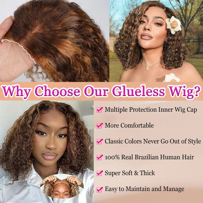 Wear And Go Glueless Bob Wig Human Hair 100% Deep Wave Curly Short Highlight Ombre 5X5 Hd Lace Closure Wig