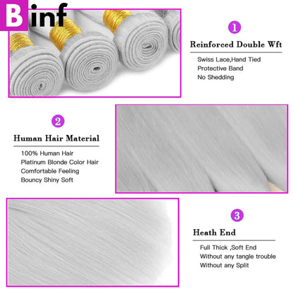 Grey Color Bundles With Closure