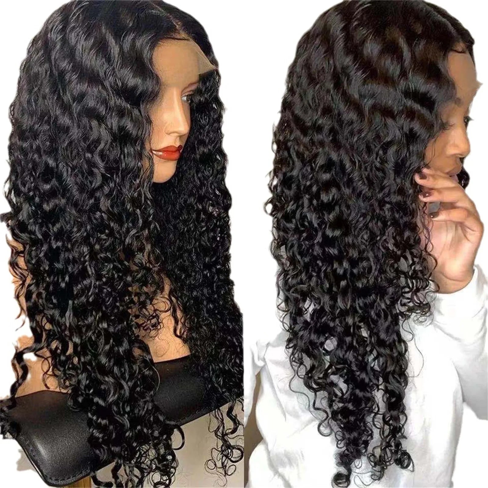 Black Curly Hair Wigs, Lace Front Wigs Human Hair Synthetic Long Black Curly Hair Natural Wig Heat Resistant Fiber Natural Hair