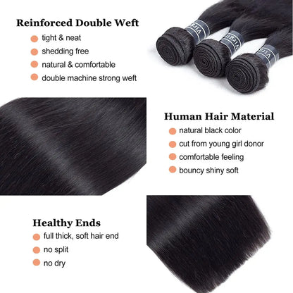 12A Straight Human Hair Bundles 100% Human Hair 30 32 Inch Raw Hair Extensions Black Remy Weave 3 4 Bundles 3-5 Days Delivery