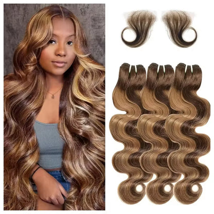 Bundles With Frontal 4/27 Highlight Body Wave