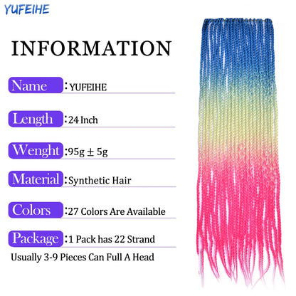 Synthetic Box Braids Hair Colored Crochet Hair 24"
