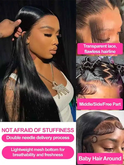 40 42 Inch Bone Straight Human Hair Wigs 13x6 HD Transparent Lace Frontal Wigs Glueless Straight Lace Front Human Hair Wigs