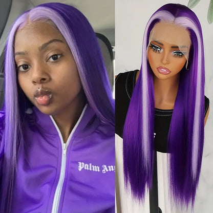 Glueless Long Silky Straight Hair Light Purple Ombre