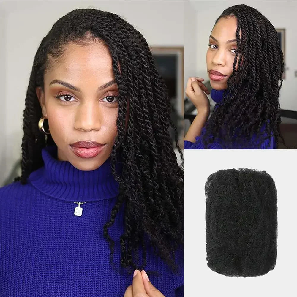 Afro Kinky Bulk Hair No Attachment Peruvian Afro Curly Bulk Human Hair Sleek Virgin Remy Dreadlock 1Pc Natural Color Braids Hair