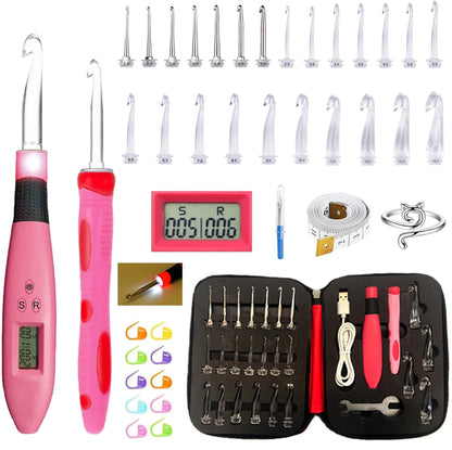 24pcs Lighted Crochet Hook Set with Counter