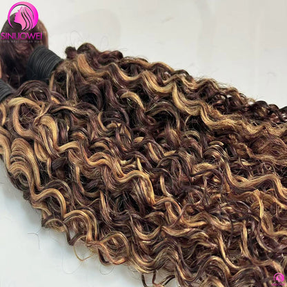 Highlight Water Wave Bundles With Closure Remy Human Hair Extension Human Hair Bundles With 13x4 4x4 Lace Closure For Women