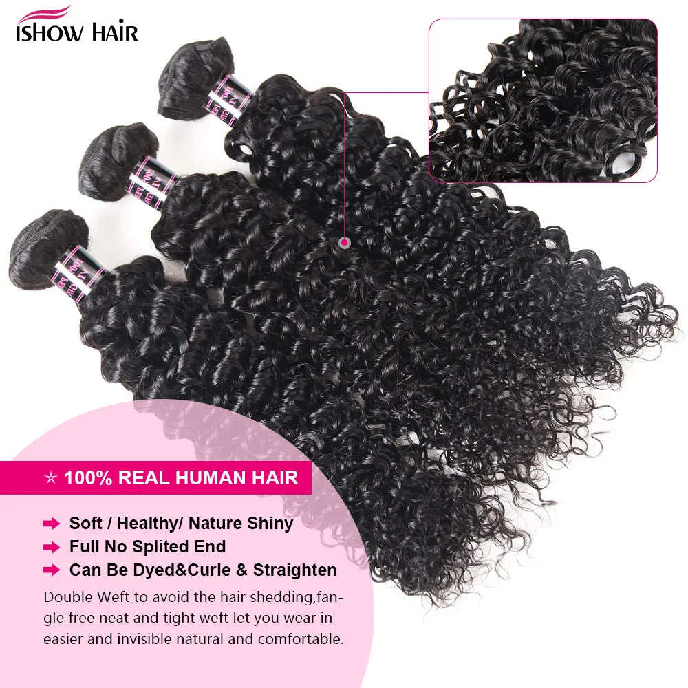 Ishow Curly Human Hair Bundles Brazilian Raw Curly Bundles Humar Hair For Women Remy Original Hair 1/3/4 Bundles Natural Color