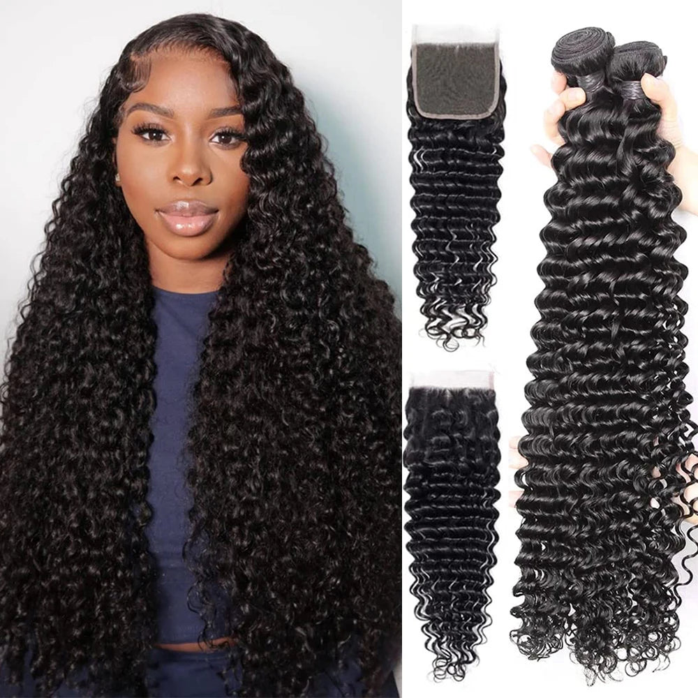 Burmese Curly Hair Bundles with Closure 4x4 13x4 Frontal Deep Wave Bundles Virgin Human Hair Vietnamese Raw Human Hair Extension