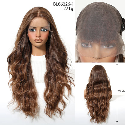 Brown Balayage Long Wavy Lace Front Wig for Women 13x6 HD Lace Natural Looking Heat Resistant Synthetic Hair Daily Cosplay Party