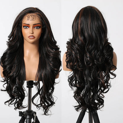 Brown Balayage Long Wavy Lace Front Wig for Women 13x6 HD Lace Natural Looking Heat Resistant Synthetic Hair Daily Cosplay Party