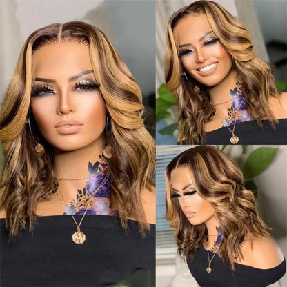 Short Bob Wig Human Hair 100% Highlight Ombre