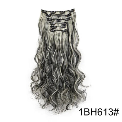 Black Hair Extensions 24"/60cm 6pcs/set Women Long Straight Synthetic Full Head Clip 16 Clips Ombre Heat Resistant Fiber Hair
