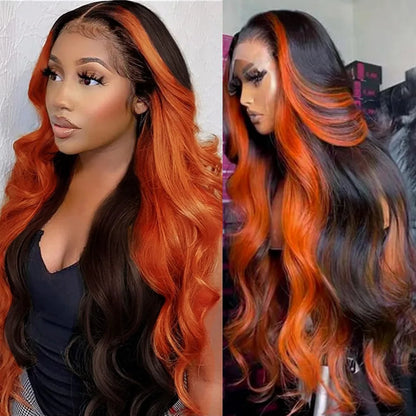Highlight Wig Human Hair 13X6 Hd Lace Frontal Wig Black Ginger Colored Body Wave Lace Front Wig Preplucked Brazilian 250 Density
