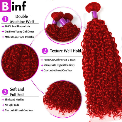 Red Bundles With Closure Brazilian #99J Burgundy Curly Hair Bundles