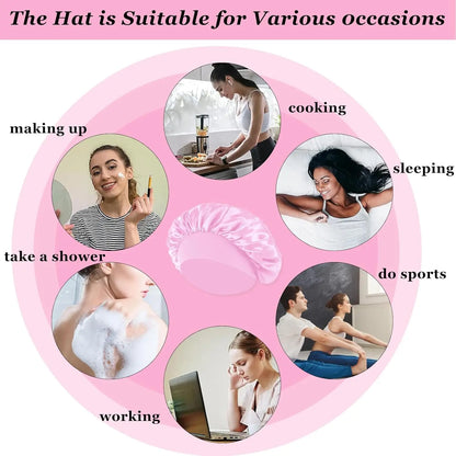 Silk Satin Bonnets for Women & Men - Elastic Wide Band Hair Wrap Cap for Curly Hair - Shower Cap for Sleeping ,Wig Tool