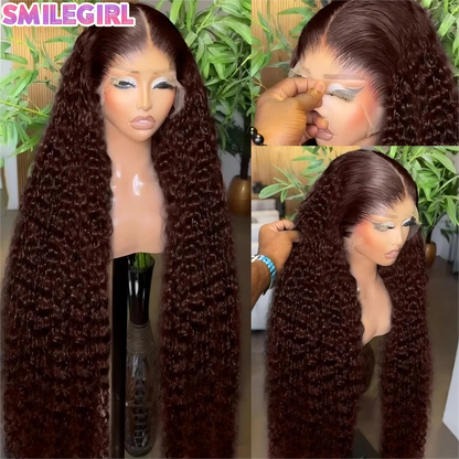 Deep Wave Chocolate Brown Human Hair Wig 13X6 Hd Lace Frontal Wig Brazilian Colored Curly Lace Front Wig Preplucked Pre Bleached