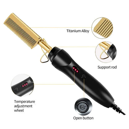 Portable hair straightening brush 2-in-1 hot comb