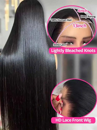40 42 Inch Bone Straight Human Hair Wigs 13x6 HD Transparent Lace Frontal Wigs Glueless Straight Lace Front Human Hair Wigs