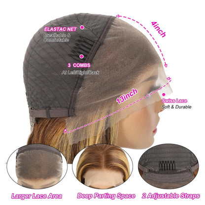 Short Bob Wig Human Hair 100% Highlight Ombre