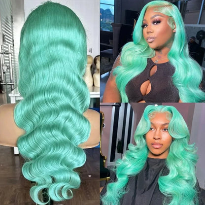 Mint Green Colored Human Hair Wigs Body Wave 13x6 HD Lace Frontal Wigs Pre Plucked Raw Hair Vietnamien Lace Front Wigs For Women