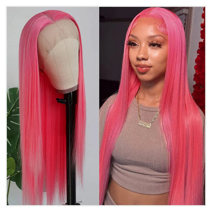 Hot Pink Wig Straight Human Hair Wig Brazilian Raw 13X6 Hd Lace Frontal Wig 613 Blonde Lace Front Wigs For Women 200 250 Density